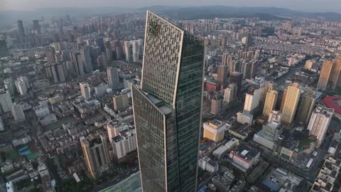 Aerial night view of Skyscraper in Kunming City, Yunnan china Stock Footage 307375498