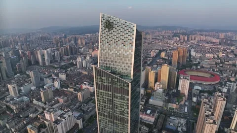 Aerial night view of Skyscraper in Kunming City, Yunnan china Stock Footage 307375509