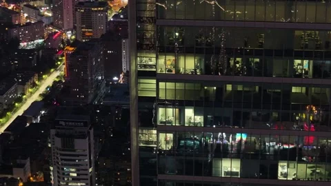 Aerial night view of Skyscraper in Kunming City, Yunnan china Stock Footage 307376233