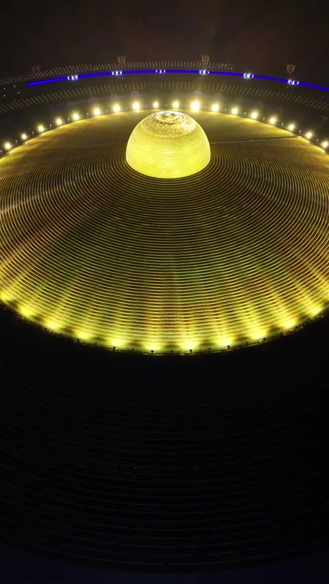 Aerial Night View of Thousands of Buddhists with Candles at Wat Phra Dhammakaya Stock Footage 335940323
