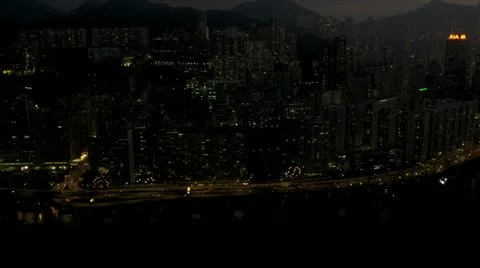 Aerial Night View Waterfront Victoria Harbour, Hong Kong Stock Footage