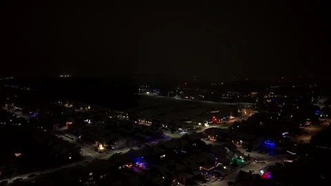 Aerial Night Winter View of Snow Covered community in Edmonton, Canada Stock Footage 336354804