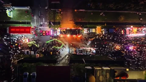 Aerial Nighttime Deity Procession with Dragon Dance in Bukit Bakri Видео 345437573