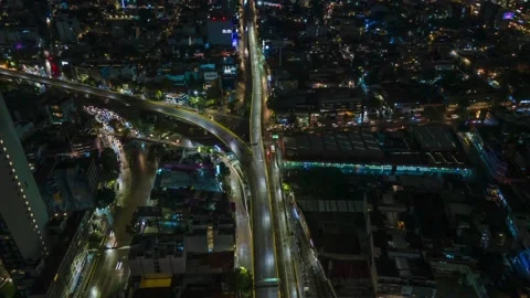Aerial nighttime hyperlapse of a busy intersection in Mexico City, circle Video stock 138327057
