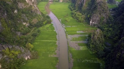 Aerial of Ninh Binh, Tam Coc, Vietnam Stock Footage 76784055