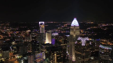 Aerial North Carolina Charlotte July 2017 Night 4K Inspire 2 Stock Footage