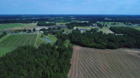 Aerial north Carolina rural farmland landscape 4k Stock Footage
