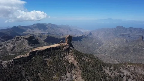 Aerial of Nublo Rock in caldera of Tejeda, Gran Canaria Stock Footage