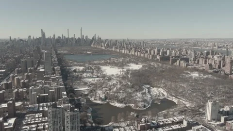 Aerial NYC Cold Winter Central Park Winter White Snow 4K LOG Stock-Footage 264779592
