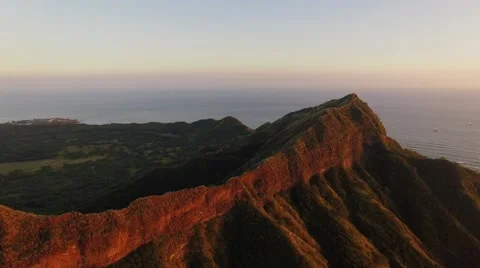 Aerial Oahu Diamond Head State Monument. Sunset Stock Footage 59132410