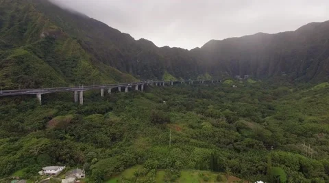 Aerial Oahu John A Burns Fwy. Forest and residential area Stock Footage 59113148