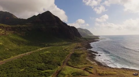 Aerial Oahu Kaneana Cave Makua Cave. Hawaii beach Stock Footage 59132979
