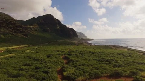 Aerial Oahu Kaneana Cave Makua Cave. Hawaii beach Stock Footage 59133117