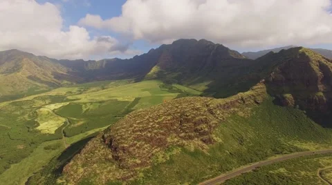 Aerial Oahu Kaneana Flight to paroplane Cave Makua Cave Stock-Footage 59133285