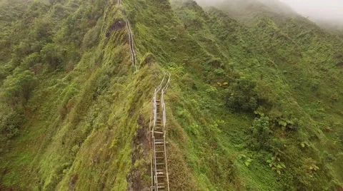 Aerial Oahu Trail Haiku Stairs . Hawaii Stock Footage 59114227