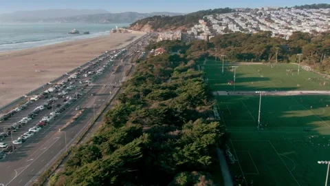 Aerial:  Ocean Beach, Outer Richmond and The Golden Gate Park. San Francisco, Stock Footage 162183289