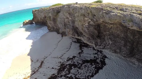 Aerial Of Ocean, Beach, Waves &amp; Cliff In Barbados Stock Footage 45165695