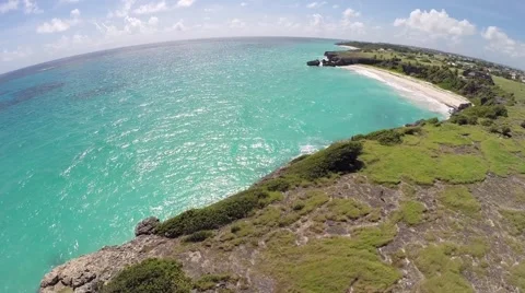 Aerial Of Ocean, Beach, Waves &amp; Cliff In Barbados Stock Footage 45312494