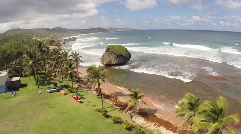 Aerial Of Ocean, Beach, Waves &amp; Rocks In Barbados Stock Footage 45148632