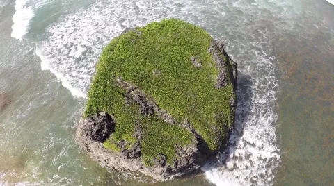Aerial Of Ocean, Beach, Waves &amp; Rocks In Barbados - Pulling Away Stock Footage 45149411