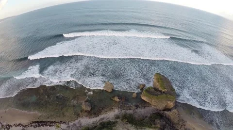 Aerial Of Ocean, Beach, Waves &amp; Rocks In Barbados Stock Footage 45165919