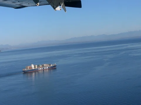 Aerial ocean cargo ship background Vancouver Canada Oct. 2017 Stock Footage 81804979