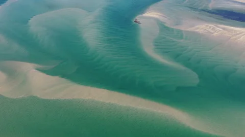 Aerial of Ocean Currents Shaping Abstract Sand Banks in Pleasant Bay, Cape Cod Stock Footage 341028983