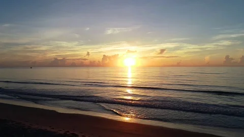 Aerial Ocean Sunrise Pull Back 2 Stock Footage 94909093