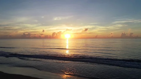 Aerial Ocean Sunrise Pull Back with bird Stock Footage 94909317