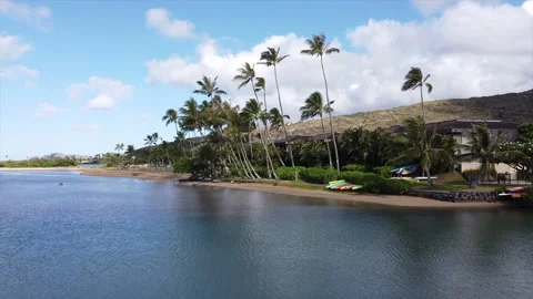 Aerial ocean view with blue skies in Hawaii Stock Footage