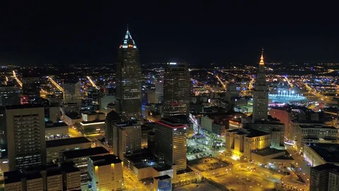 Aerial Ohio Cleveland July 2017 Night 4K Inspire 2 Stock Footage