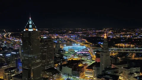 Aerial Ohio Cleveland July 2017 Night 4K Inspire 2 Stock Footage