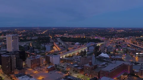 Aerial Ohio Cleveland July 2017 Sunrise 4K Inspire 2 Stock Footage