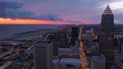 Aerial Ohio Cleveland July 2017 Sunrise 4K Inspire 2 Stock Footage