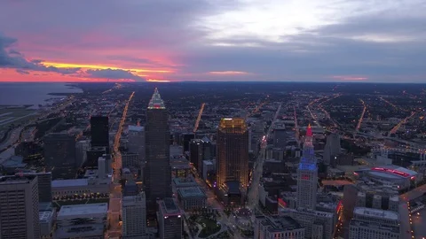 Aerial Ohio Cleveland July 2017 Sunrise 4K Inspire 2 Stock Footage