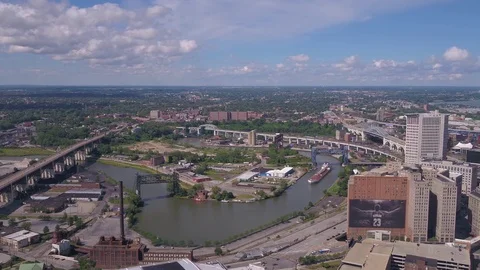 Aerial Ohio Cleveland July 2017 Sunny Day 4K Inspire 2 Stock Footage
