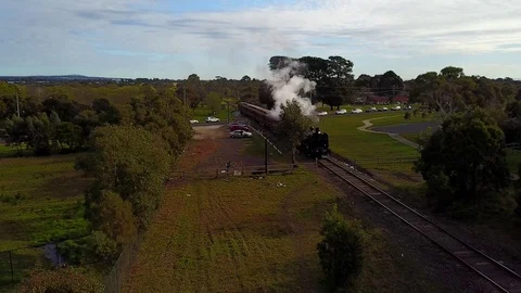 Aerial of an old engine passing by Stock Footage 99670091