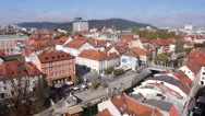 Aerial - Old Part Of The Ljubljana City With River Channel Through It Stock Footage
