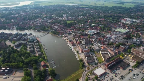Aerial of the old town of the city Leer Stock Footage 283128341