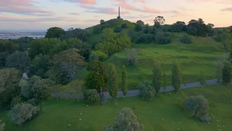 Aerial: One Tree Hill At Sunset, Auckland, New Zealand Stock-Footage 221166409