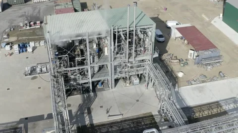 Aerial of open industrial processing unit, France Stock Footage 310310241