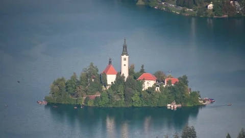 Aerial or elevated view of lake Bled in Slovenia Stock Footage 162246106