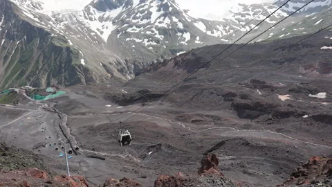 Aerial Or High Angle View Of The Cable Car System On Mount Elbrus Stock Footage 312962803