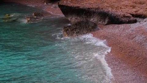 An aerial or high angle view captures the stunning coastline of Qalhat, Oman Stock Footage 318646455