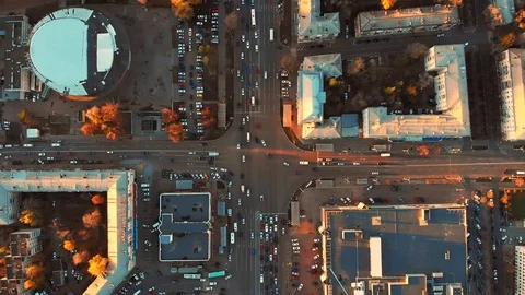 Aerial or top view from drone to European city crossroad or intersection with Stock Footage 97898751