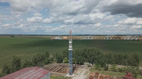 Aerial Orbit Around Abandoned Tower Crane in Kaplna, Slovakia Stock Footage 341360905