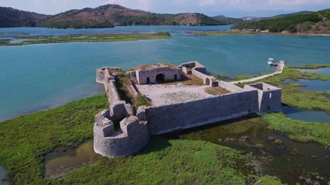 Aerial orbit around Ali Phash castle in Albania Stock Footage 342001948