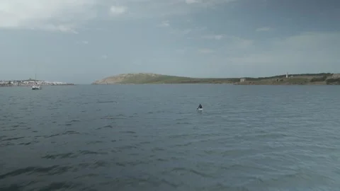 Aerial Orbit Around E-Foil Rider Near Fornells, Menorca, Spain Stock Footage 344417302