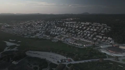 Aerial Orbit Around Son Bou Coastal Resort at Sunset, Menorca Stock-Footage 344438307