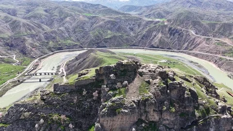 Aerial Orbit Around Summit Ruins and Ancient Fortress Walls Video stock 344820370